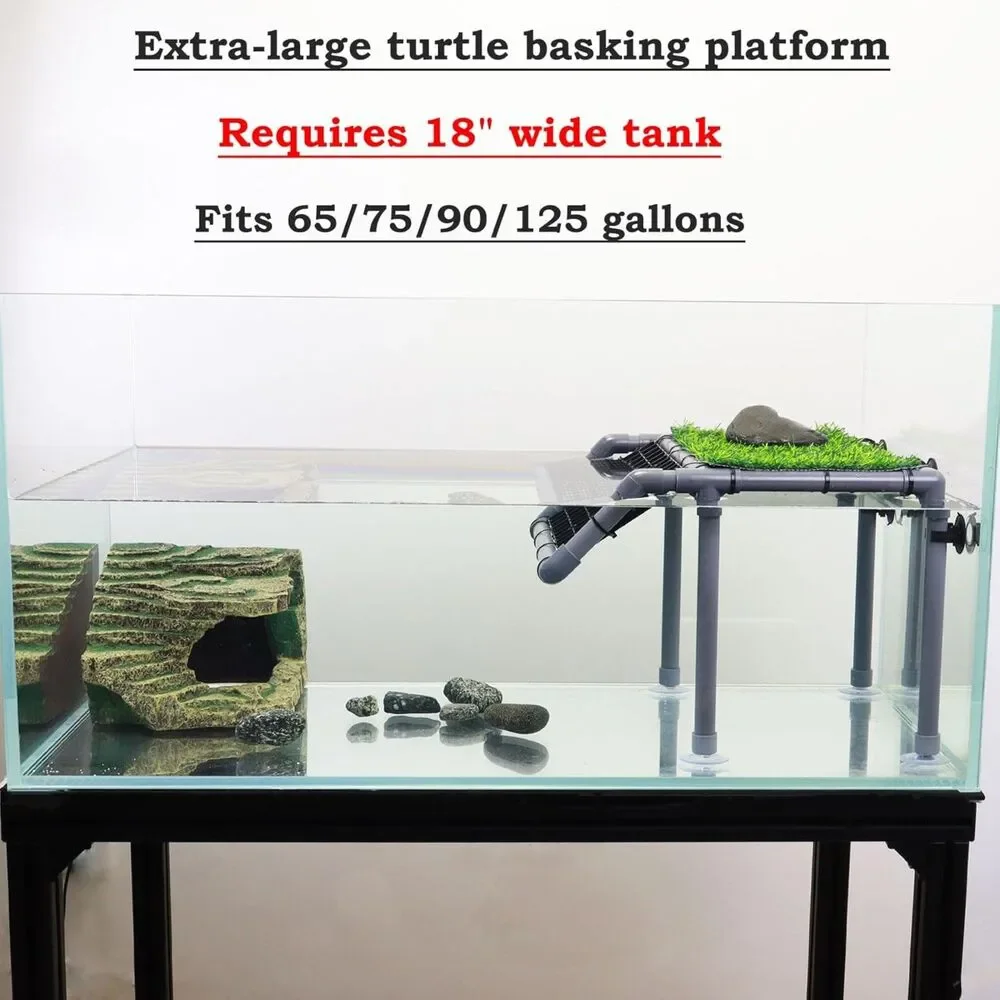 Turtle Basking Platform, Sturdy Standing Dock, Non-Slip Ramp & Artificial Grass